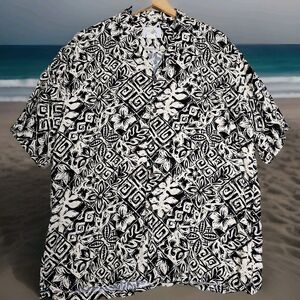 Ho Aloha Made in Hawaii Shirt  Mens XL Black Beige Tribal Geometric Soft Light